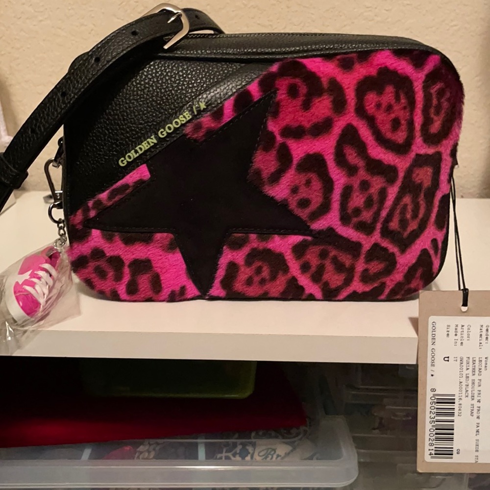 NWT GOLDEN GOOSE  Star Leopard Leather Camera Bag